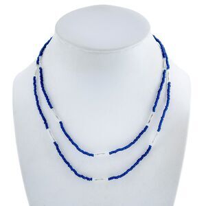 Estate Sterling Silver 925 Blue Glass Beaded 2-Strand Necklace 15.5"